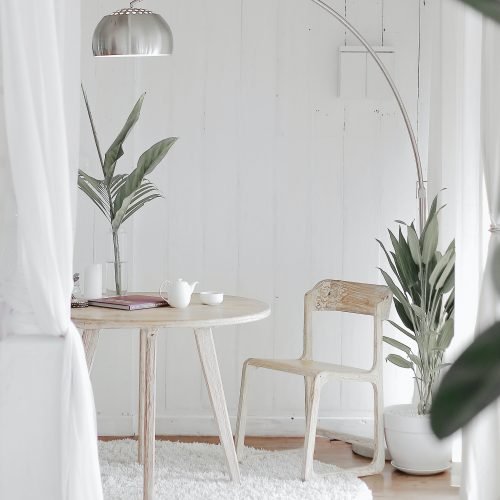 Calm scandi-style desk scene with greenery and whitewashed wood desk - Wildflower Pinterest Management